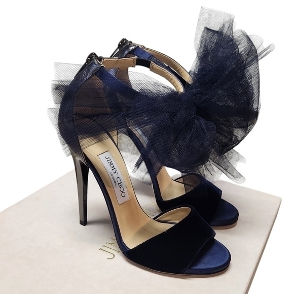 Jimmy Choo Navy Blue Heels with Tulle Detail - Picture 16 of 16